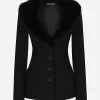 Single-breasted wool jacket with faux fur collar