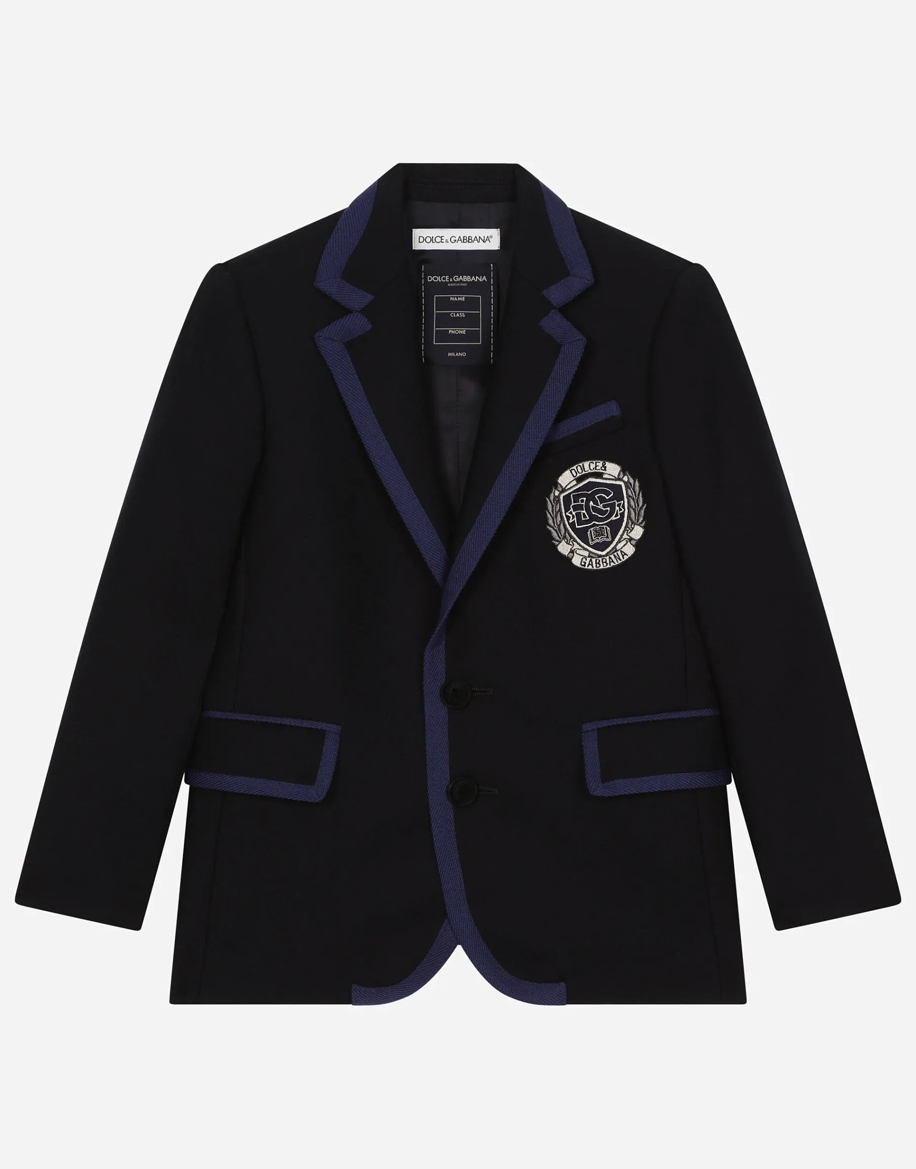 Single-breasted wool jacket with contrasting trim and DG logo