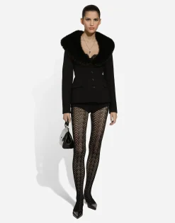 Single-breasted wool jacket with faux fur collar