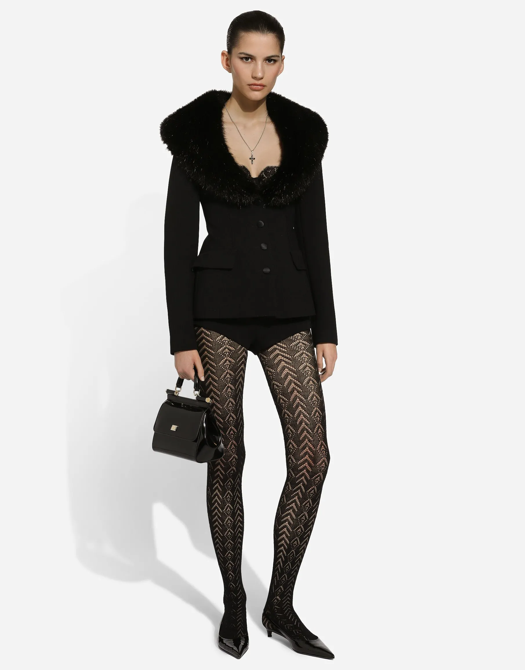 Single-breasted wool jacket with faux fur collar