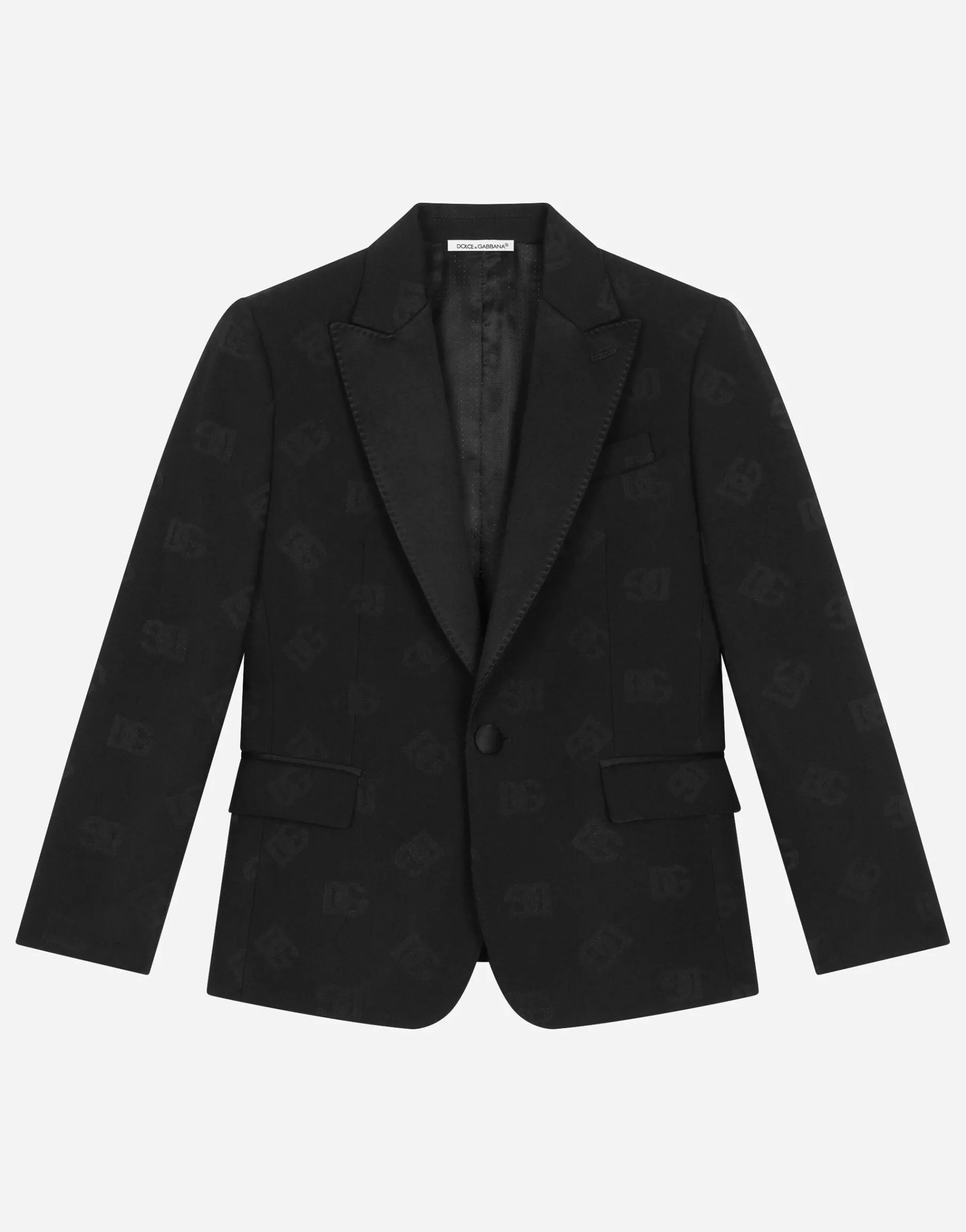 Single-breasted wool jacquard tuxedo jacket with DG logo