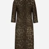 Single-breasted wool jacquard coat with leopard design
