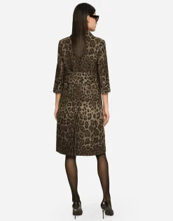 Single-breasted wool jacquard coat with leopard design