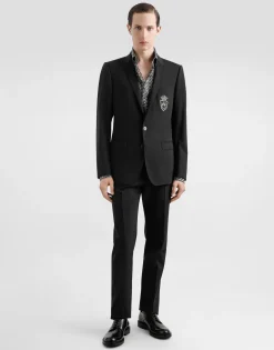 Single-breasted wool Martini-fit suit with heraldic emblem
