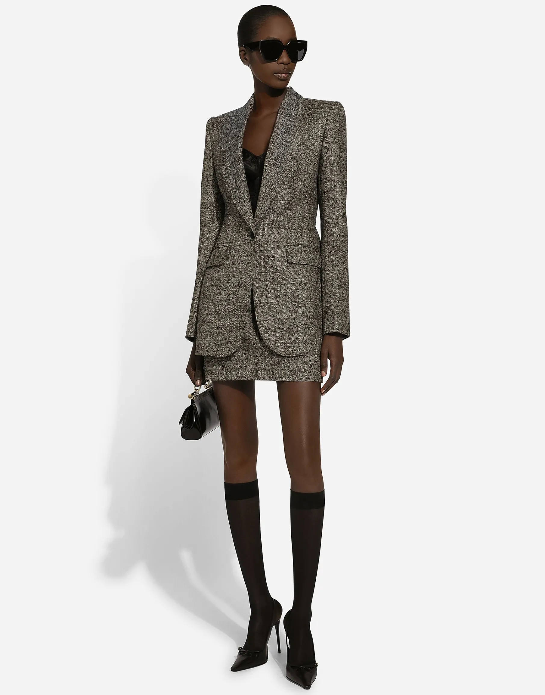 Single-breasted wool micro-tweed Turlington jacket