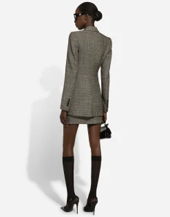 Single-breasted wool micro-tweed Turlington jacket