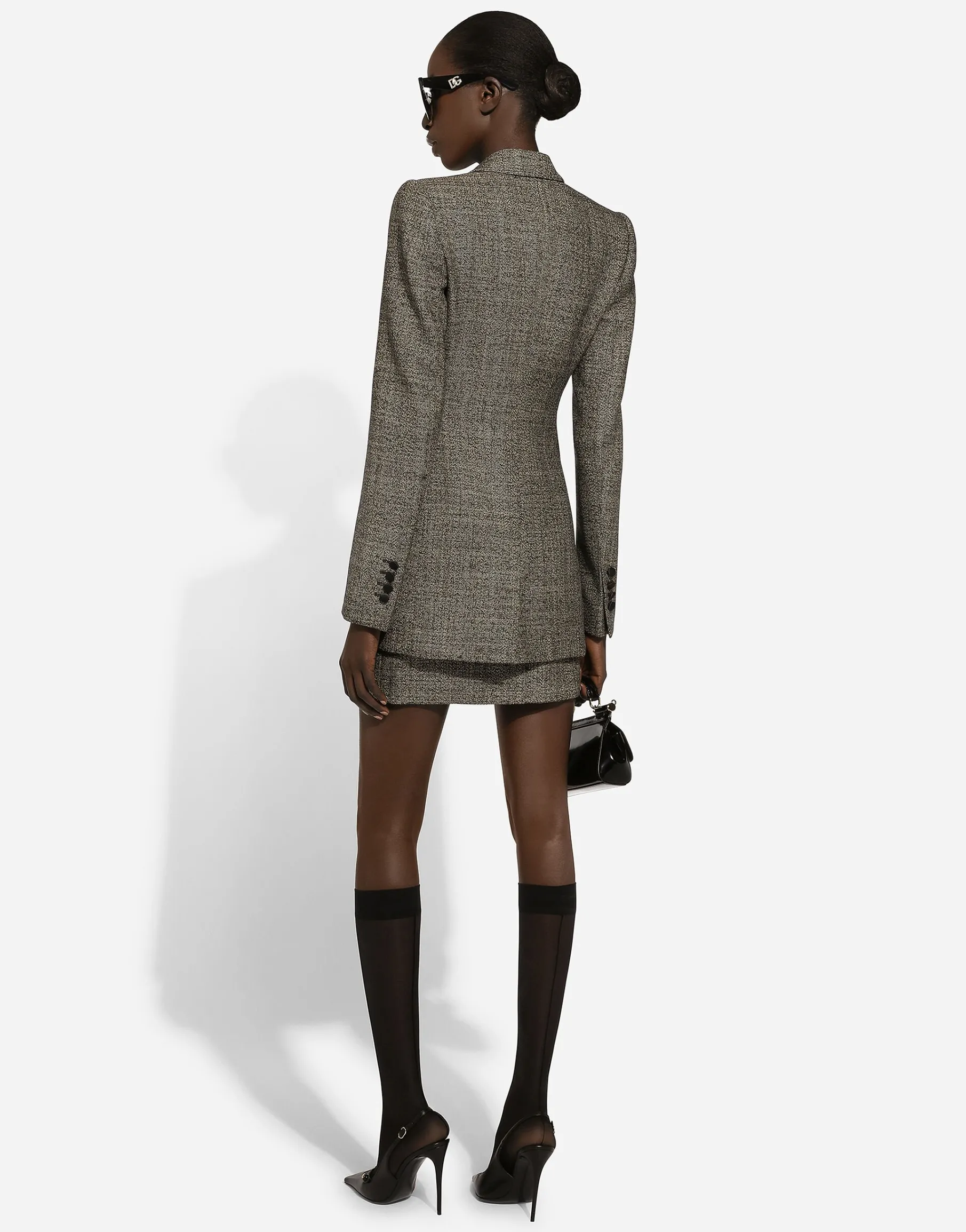 Single-breasted wool micro-tweed Turlington jacket