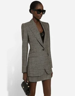 Single-breasted wool micro-tweed Turlington jacket