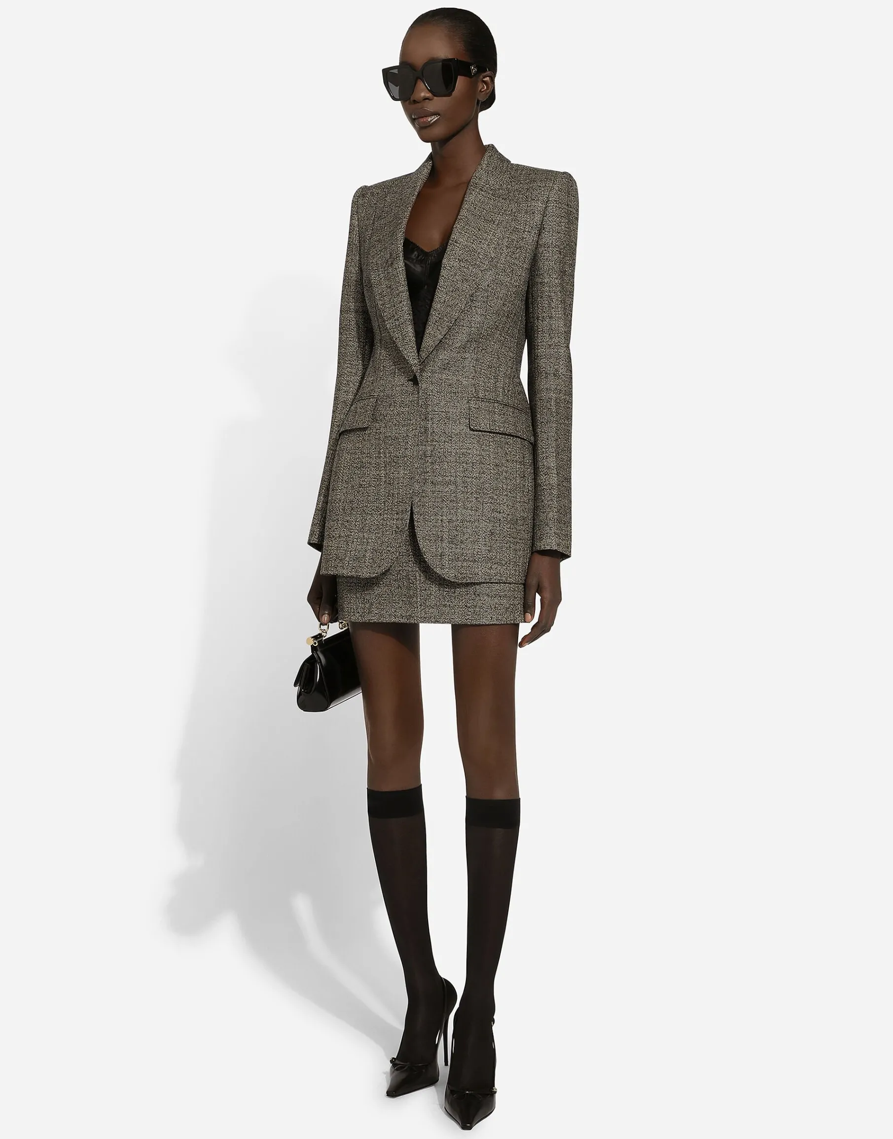Single-breasted wool micro-tweed Turlington jacket