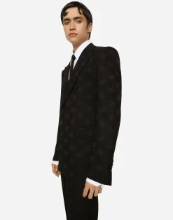 Single-breasted wool Sicilia-fit jacket with jacquard DG detailing