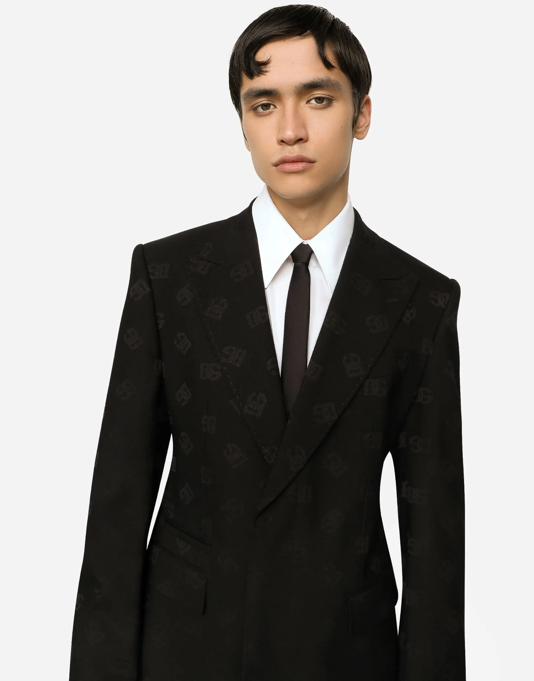 Single-breasted wool Sicilia-fit jacket with jacquard DG detailing