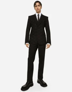 Single-breasted wool Sicilia-fit jacket with jacquard DG detailing