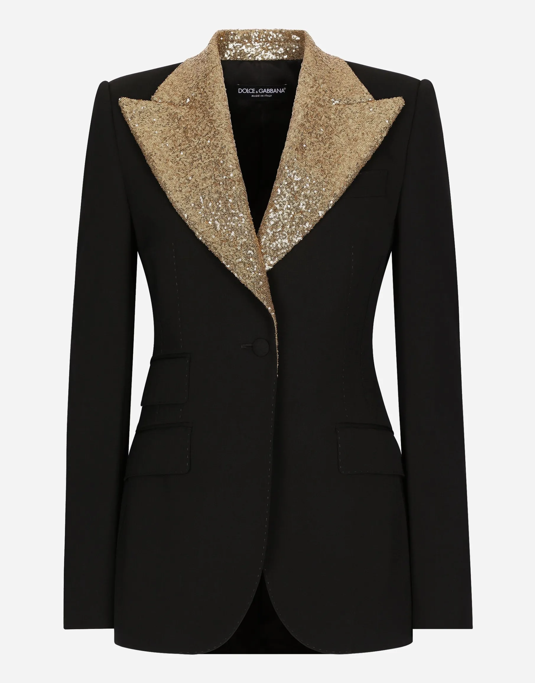 Single-breasted wool Turlington jacket with sequined lapels