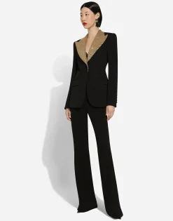 Single-breasted wool Turlington jacket with sequined lapels