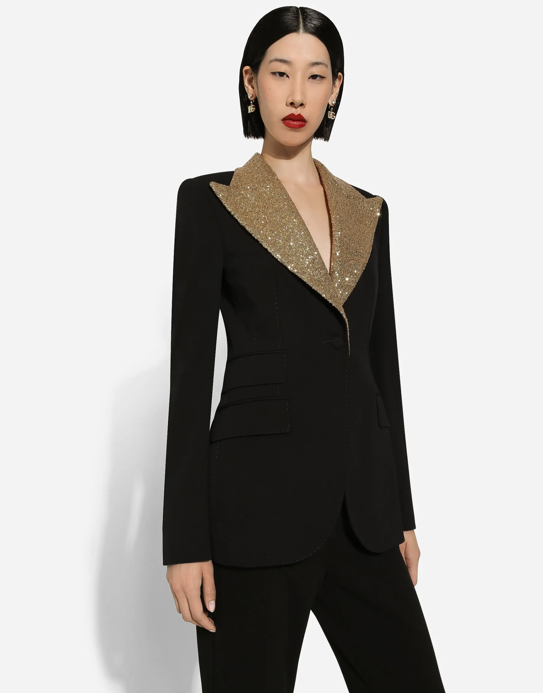 Single-breasted wool Turlington jacket with sequined lapels