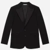 Single-breasted woolen jacket with duchesse inserts