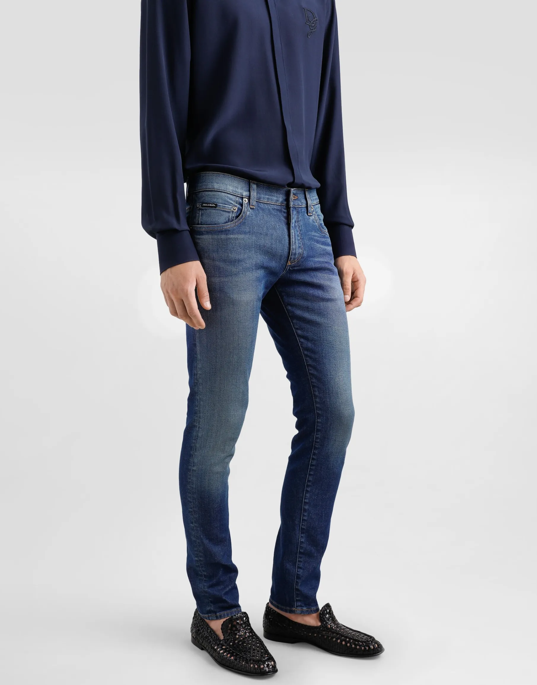 Skinny stretch cotton jeans with logo embroidery