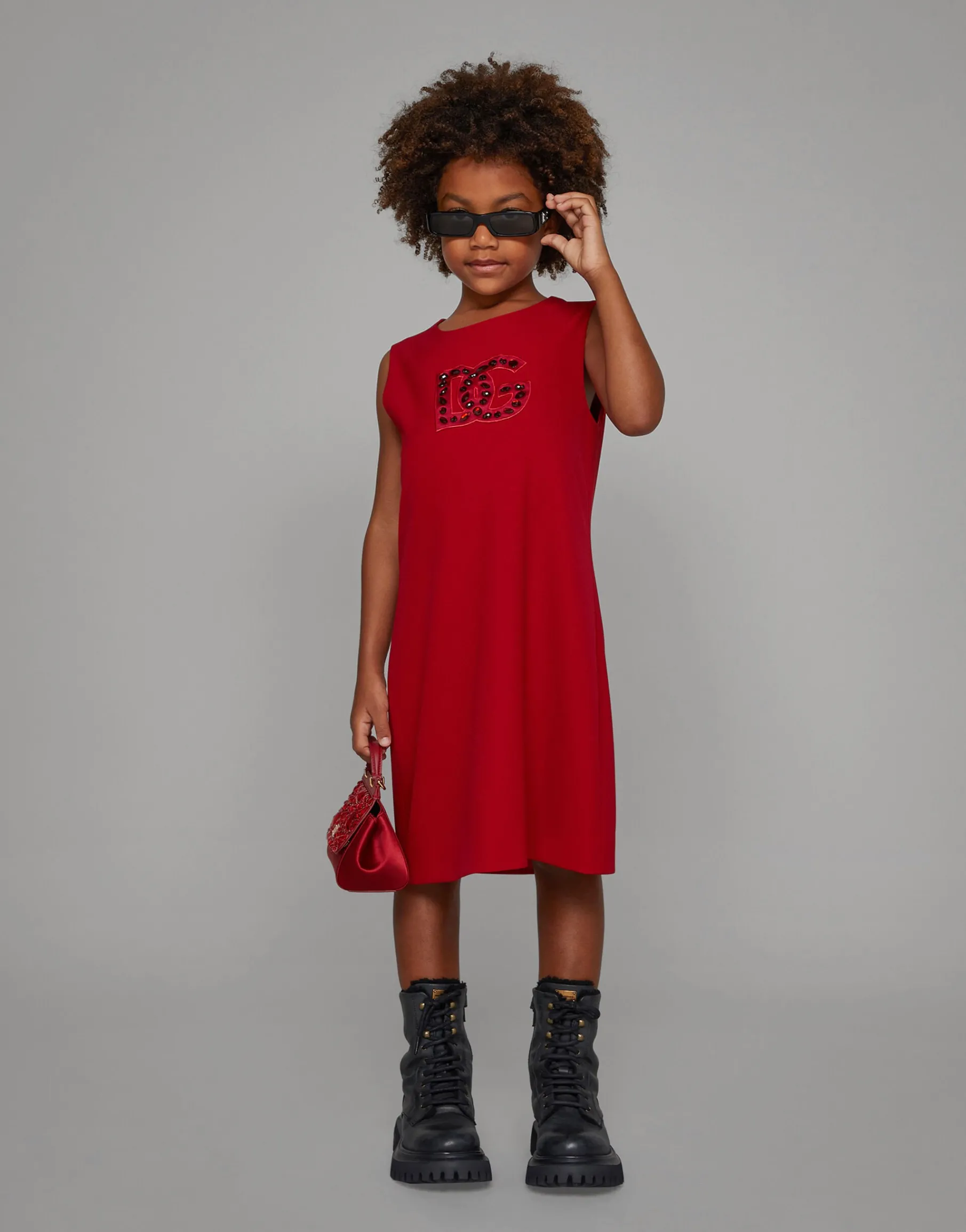 Sleeveless cady dress with DG patch