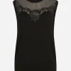Sleeveless cashmere and silk sweater with lace
