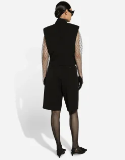 Sleeveless double-breasted wool gabardine tuxedo jacket