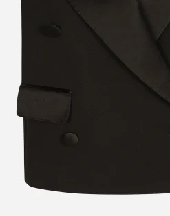 Sleeveless double-breasted wool gabardine tuxedo jacket