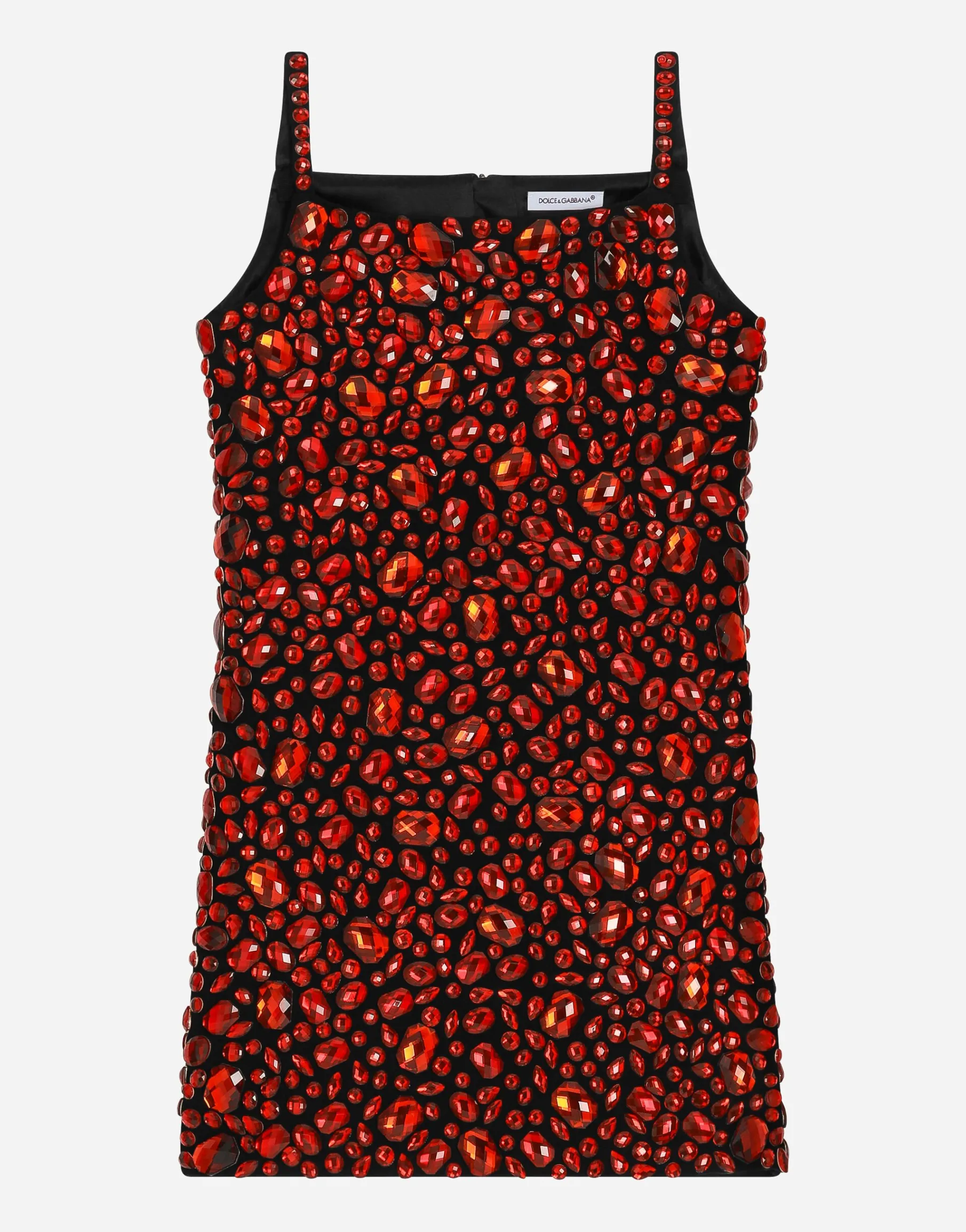 Sleeveless dress with fusible rhinestones