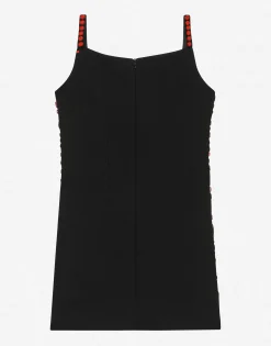 Sleeveless dress with fusible rhinestones