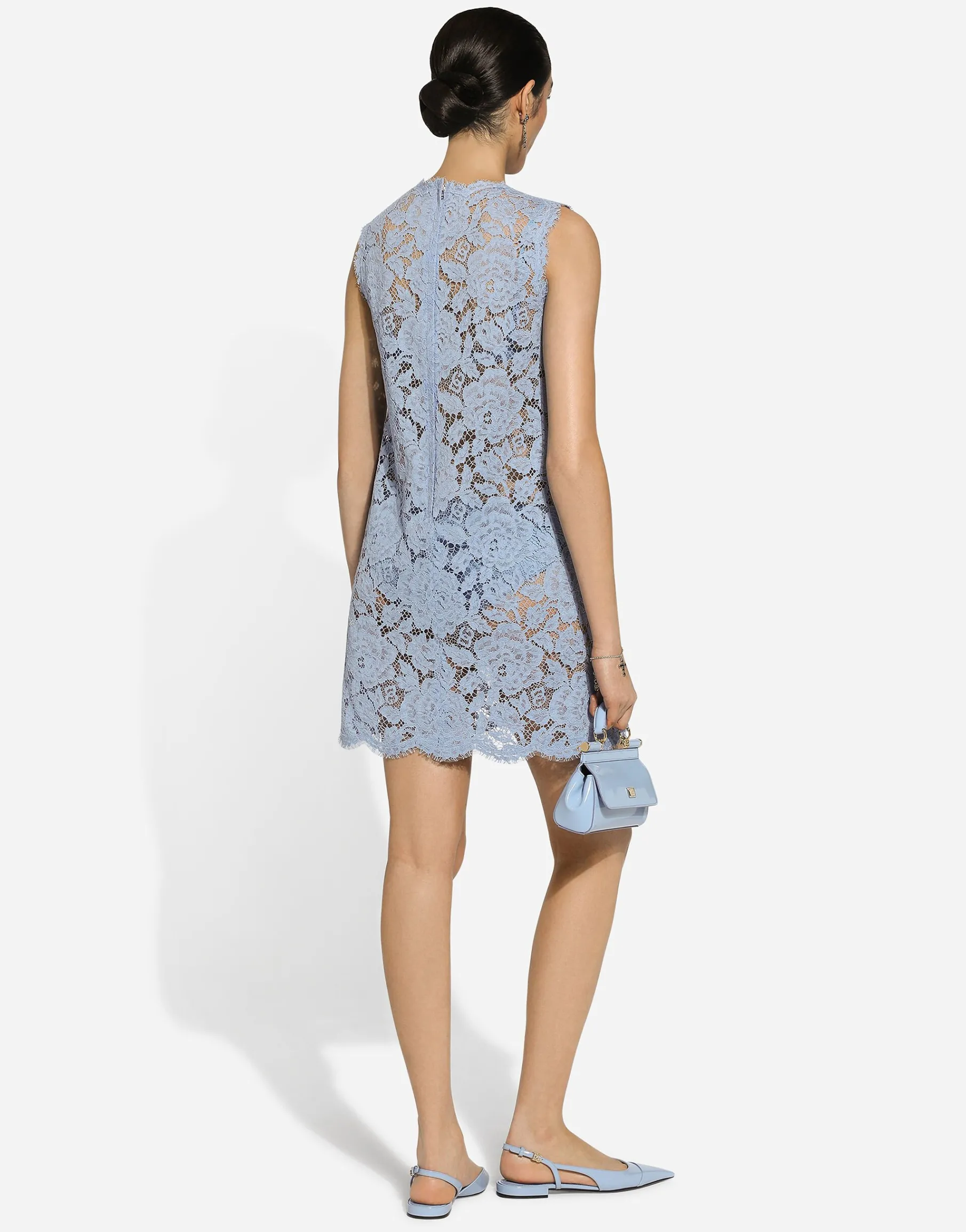 Sleeveless floral lace A-line dress with DG logo