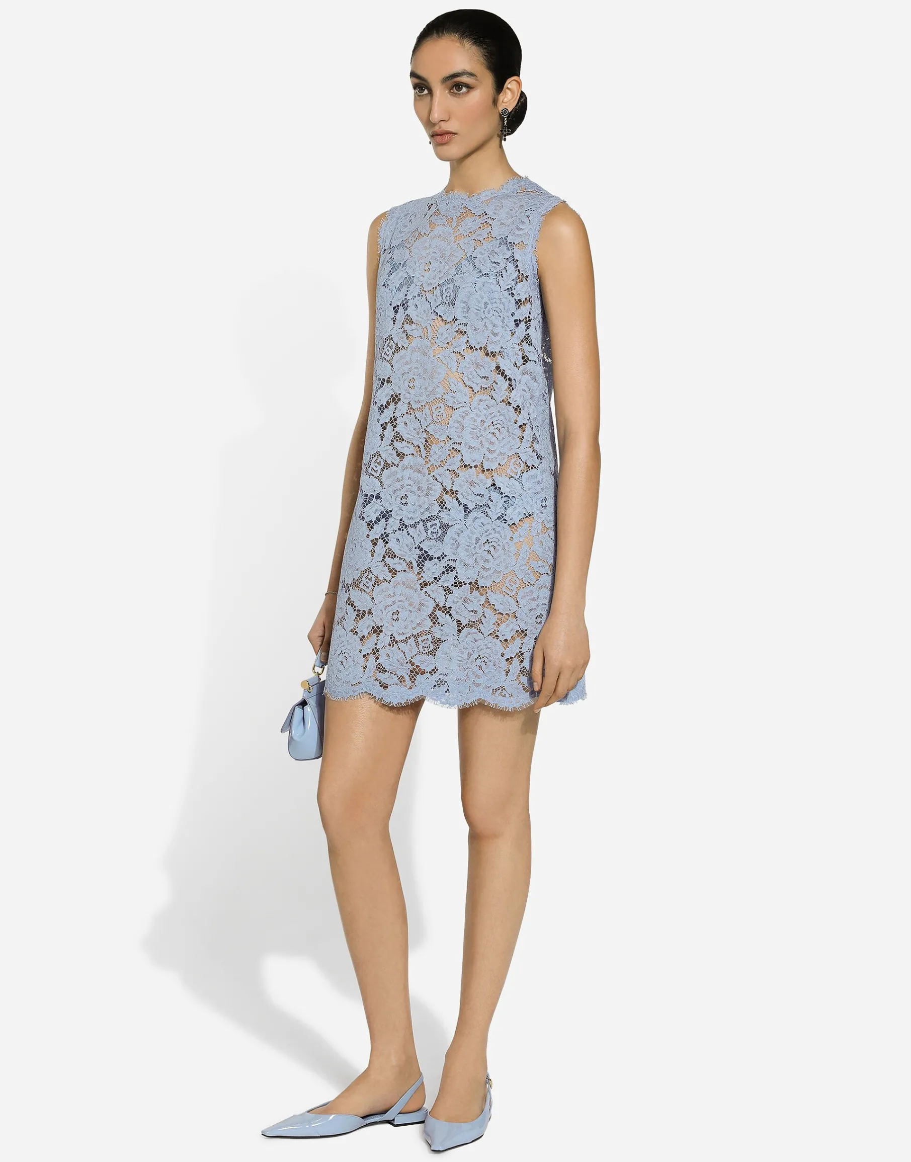 Sleeveless floral lace A-line dress with DG logo