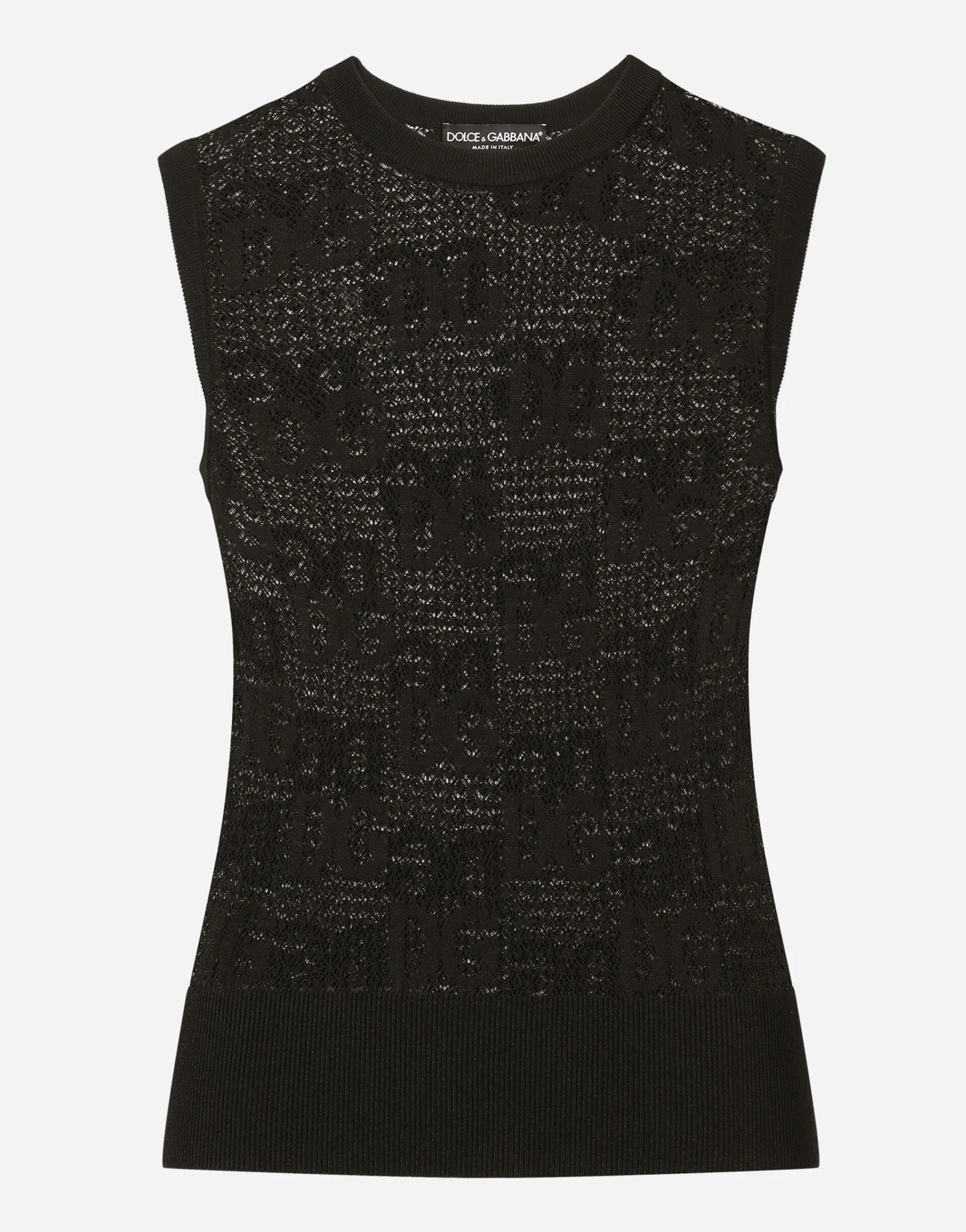 Sleeveless lace-stitch sweater with DG logo