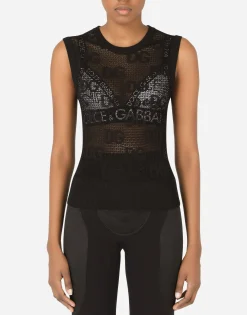 Sleeveless lace-stitch sweater with DG logo