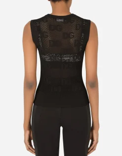 Sleeveless lace-stitch sweater with DG logo