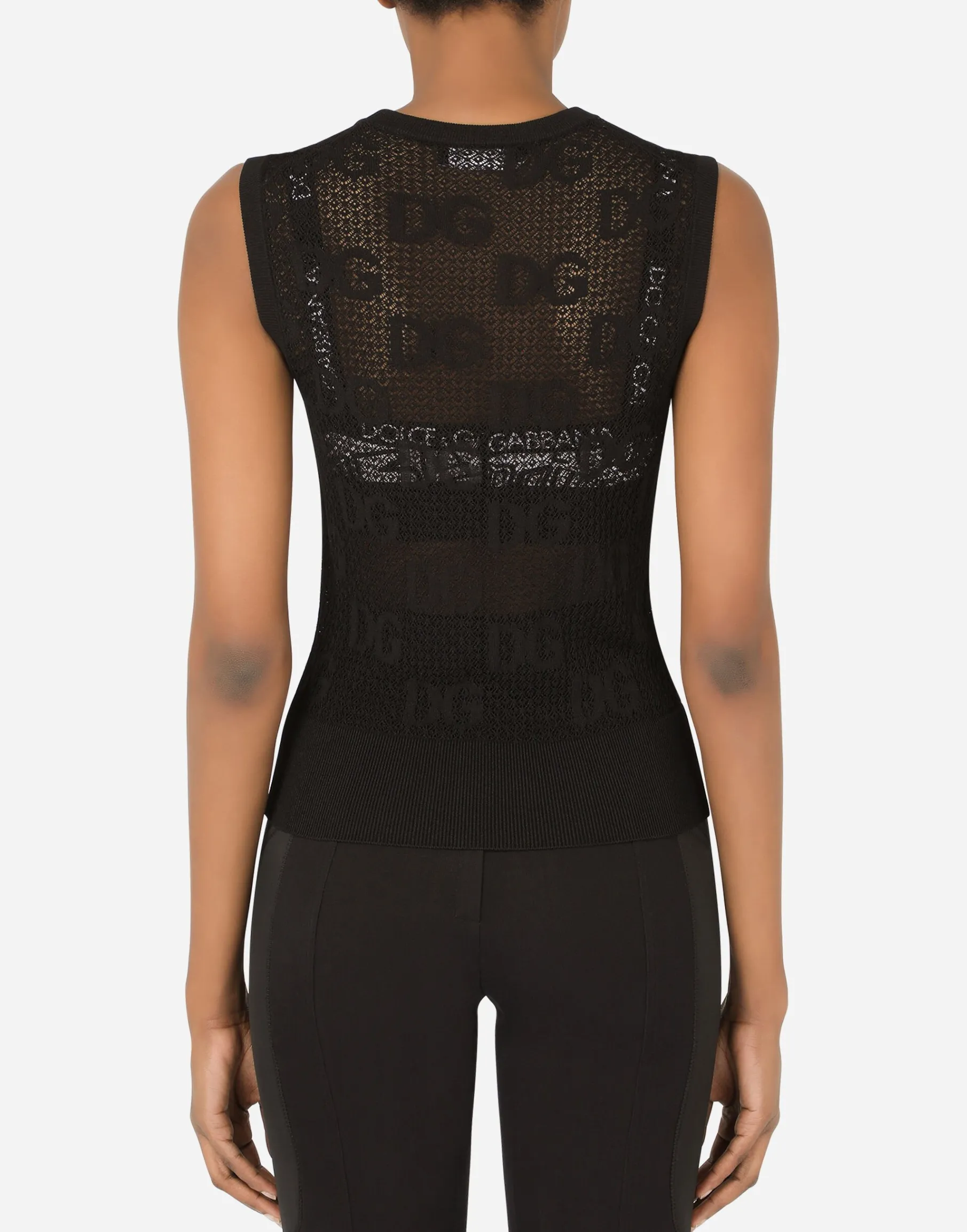 Sleeveless lace-stitch sweater with DG logo