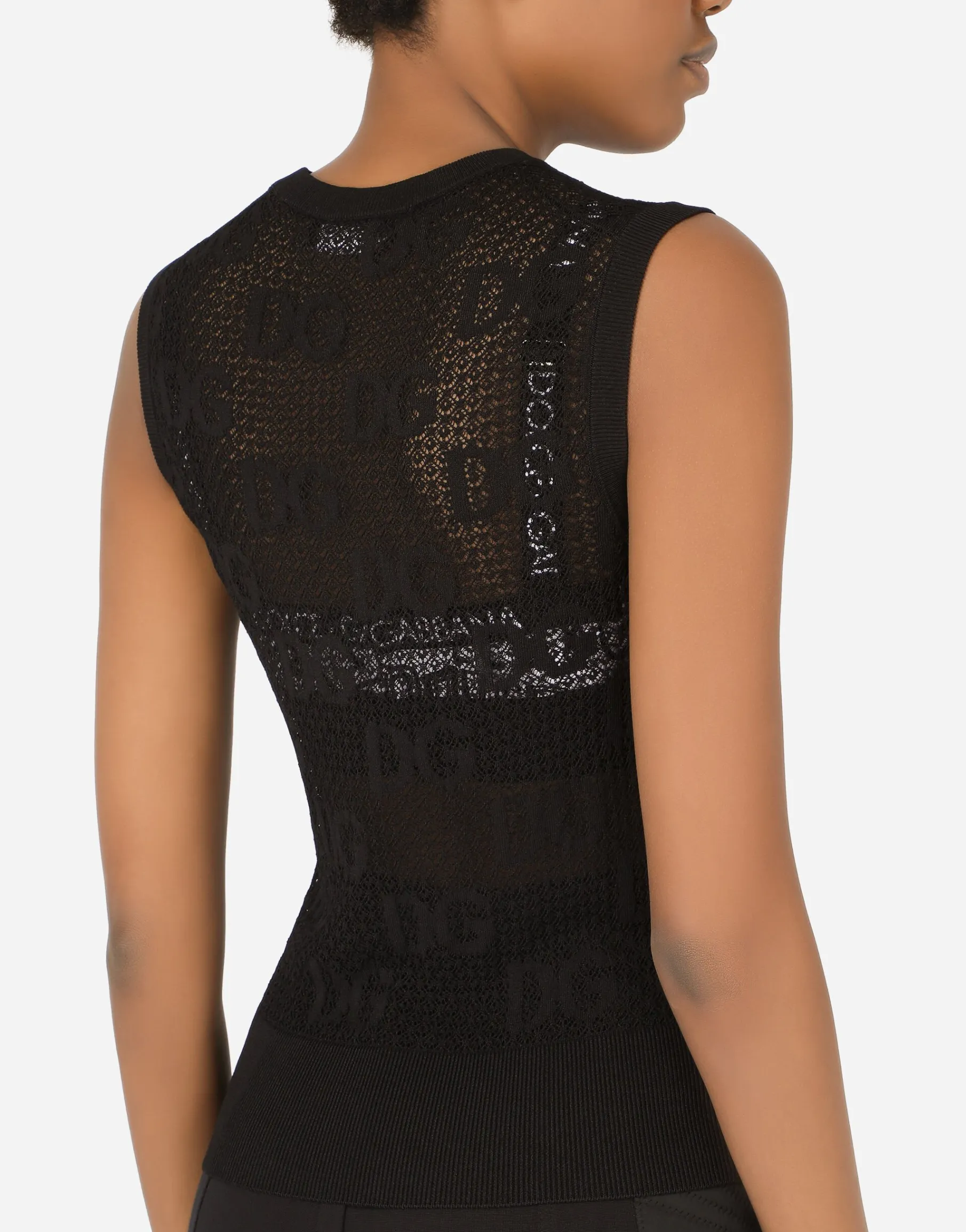 Sleeveless lace-stitch sweater with DG logo