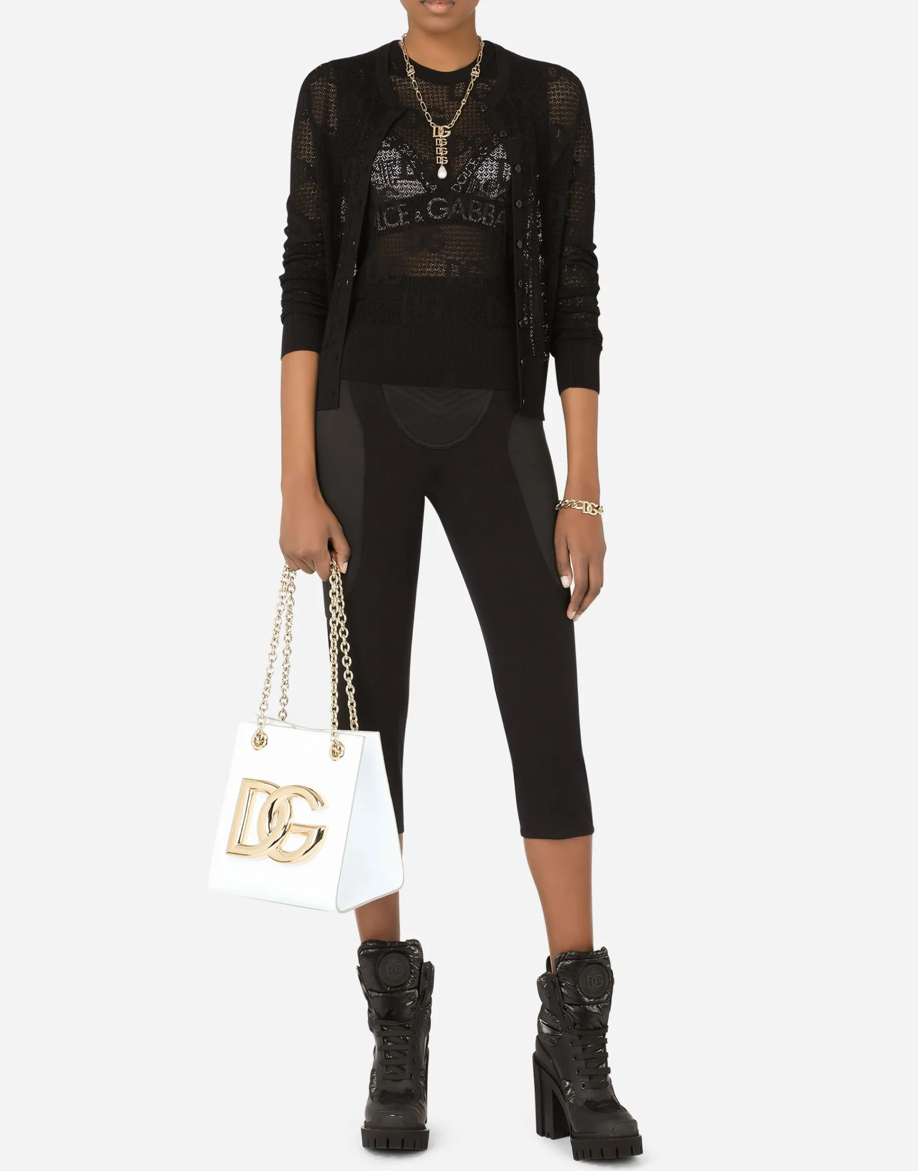 Sleeveless lace-stitch sweater with DG logo