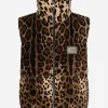 Sleeveless leopard-print jacket with logo tag
