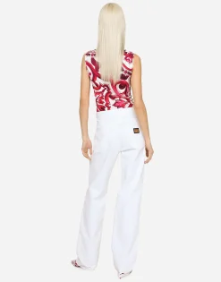 Sleeveless organzine top with Majolica print