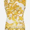 Sleeveless silk sweater with majolica print