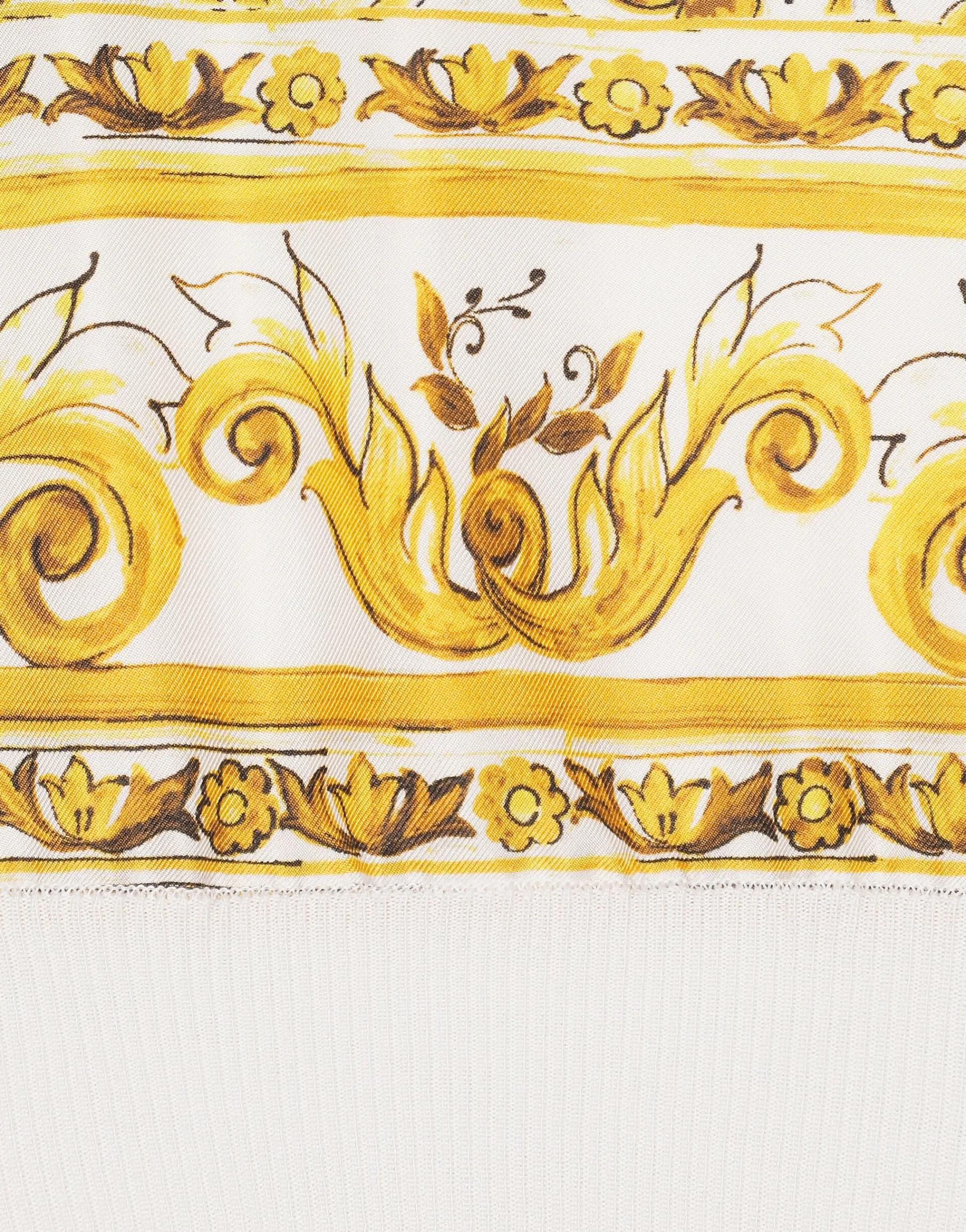 Sleeveless silk sweater with majolica-print silk twill panel on the front