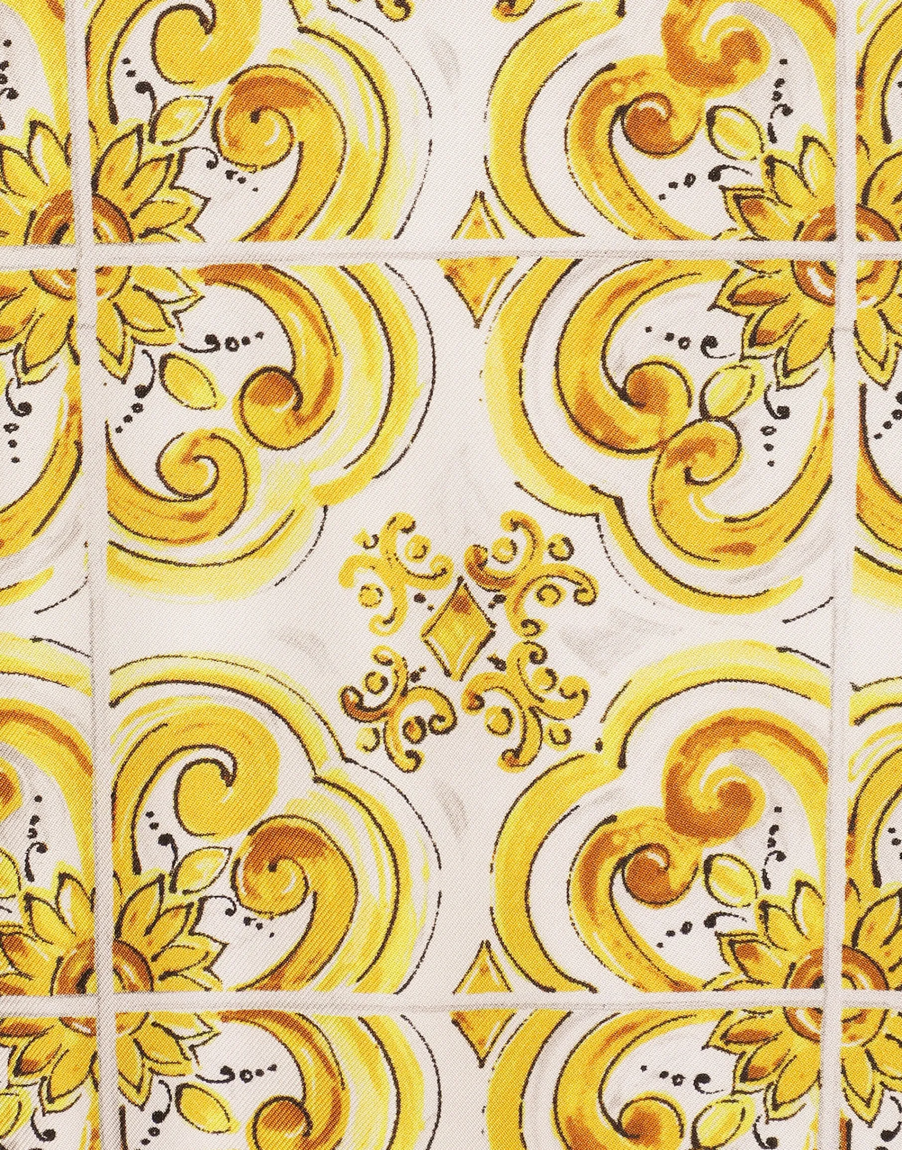 Sleeveless silk sweater with majolica-print silk twill panel on the front