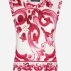 Sleeveless silk top with Majolica print