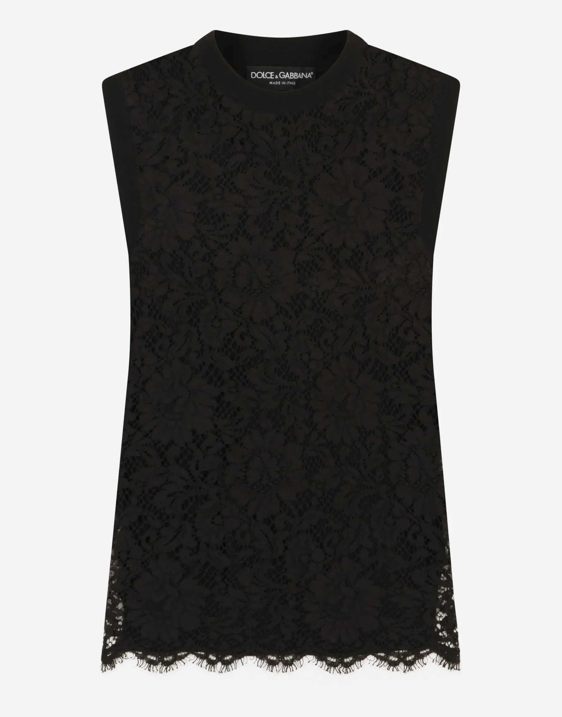 Sleeveless wool and lace sweater