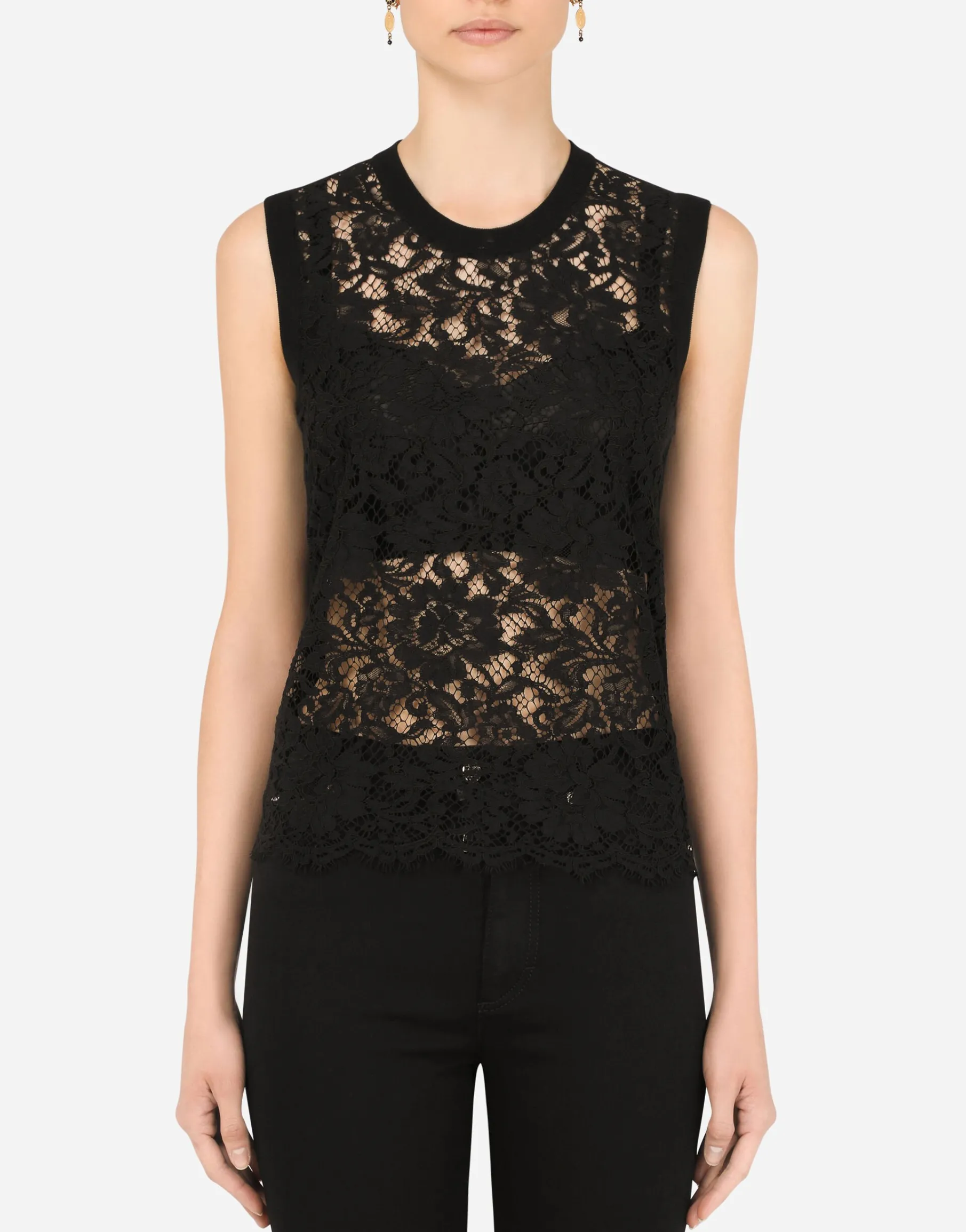 Sleeveless wool and lace sweater