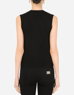 Sleeveless wool and lace sweater