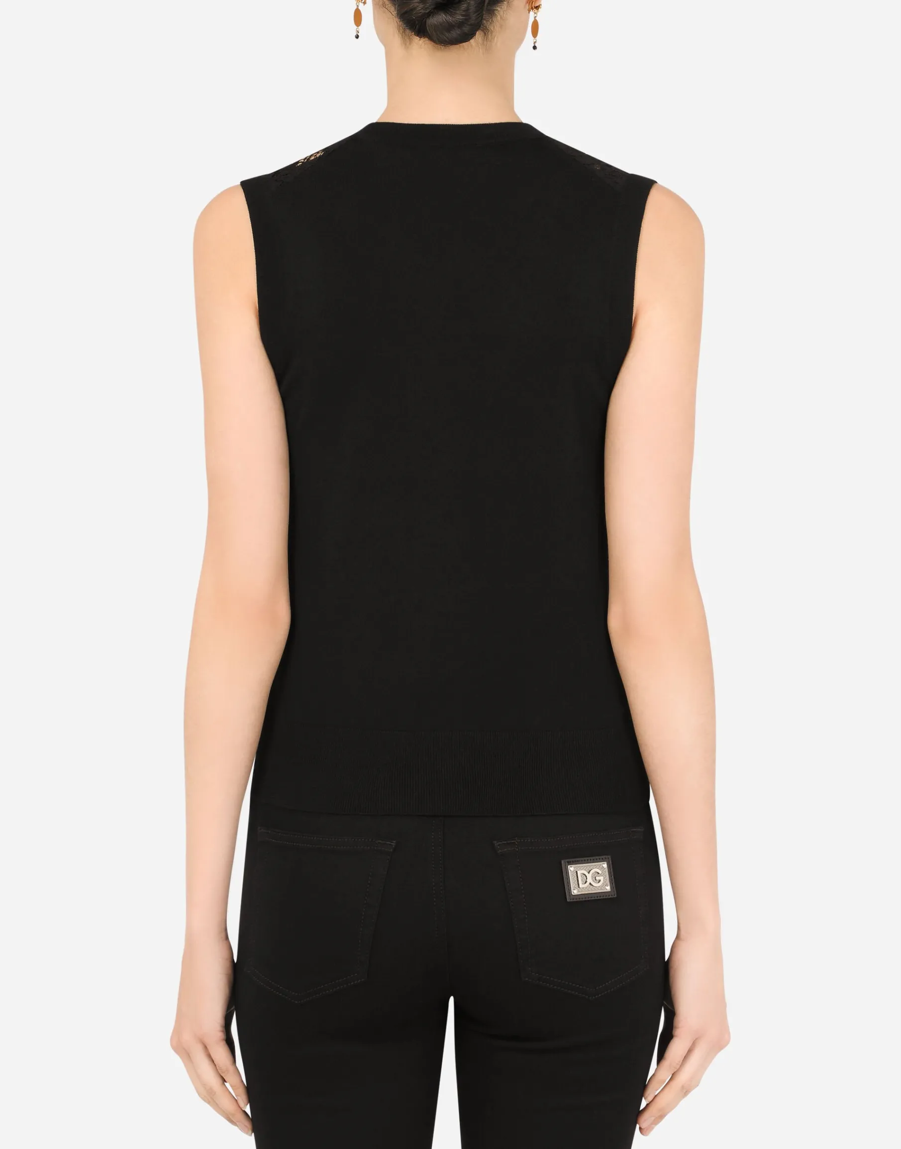Sleeveless wool and lace sweater