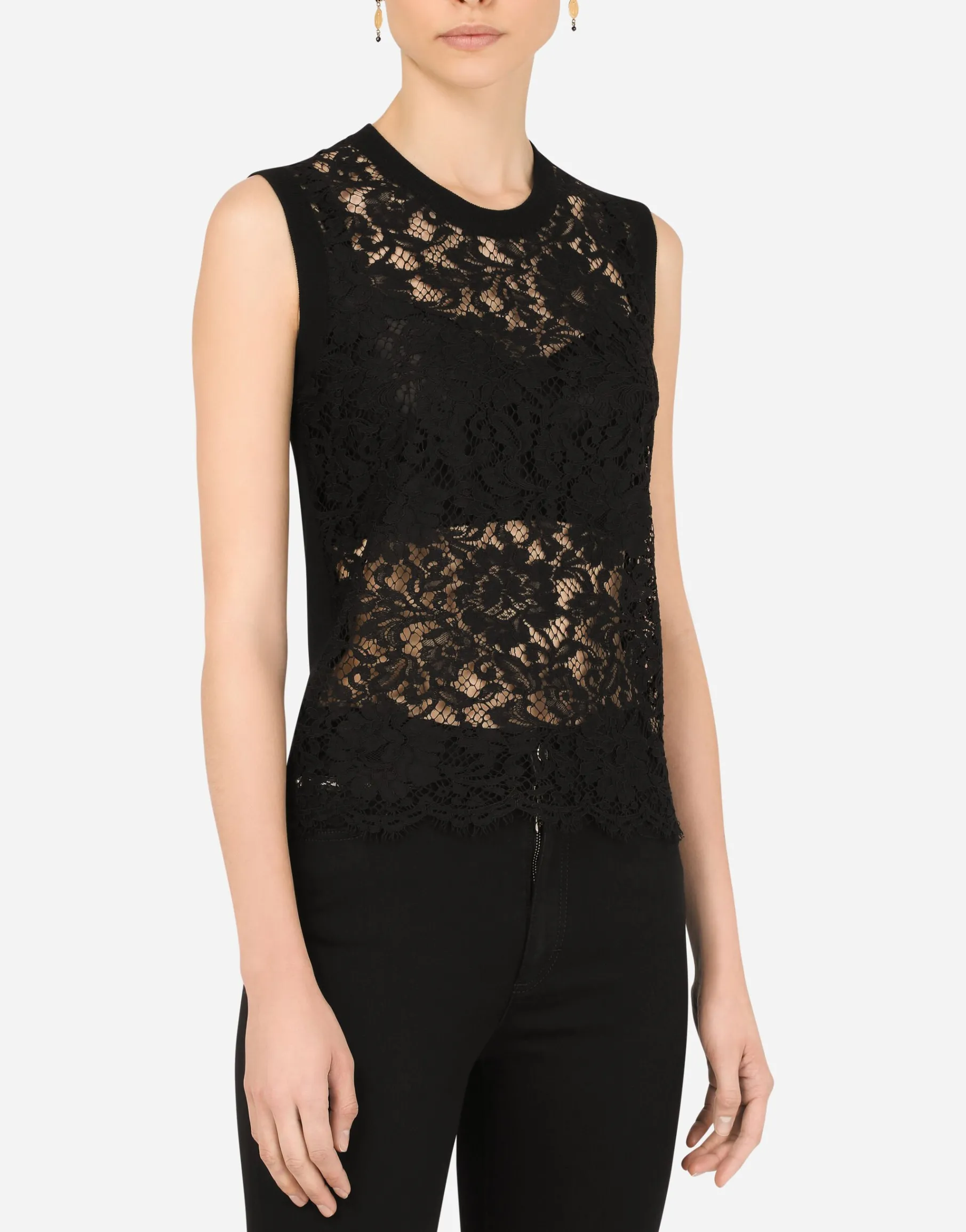 Sleeveless wool and lace sweater
