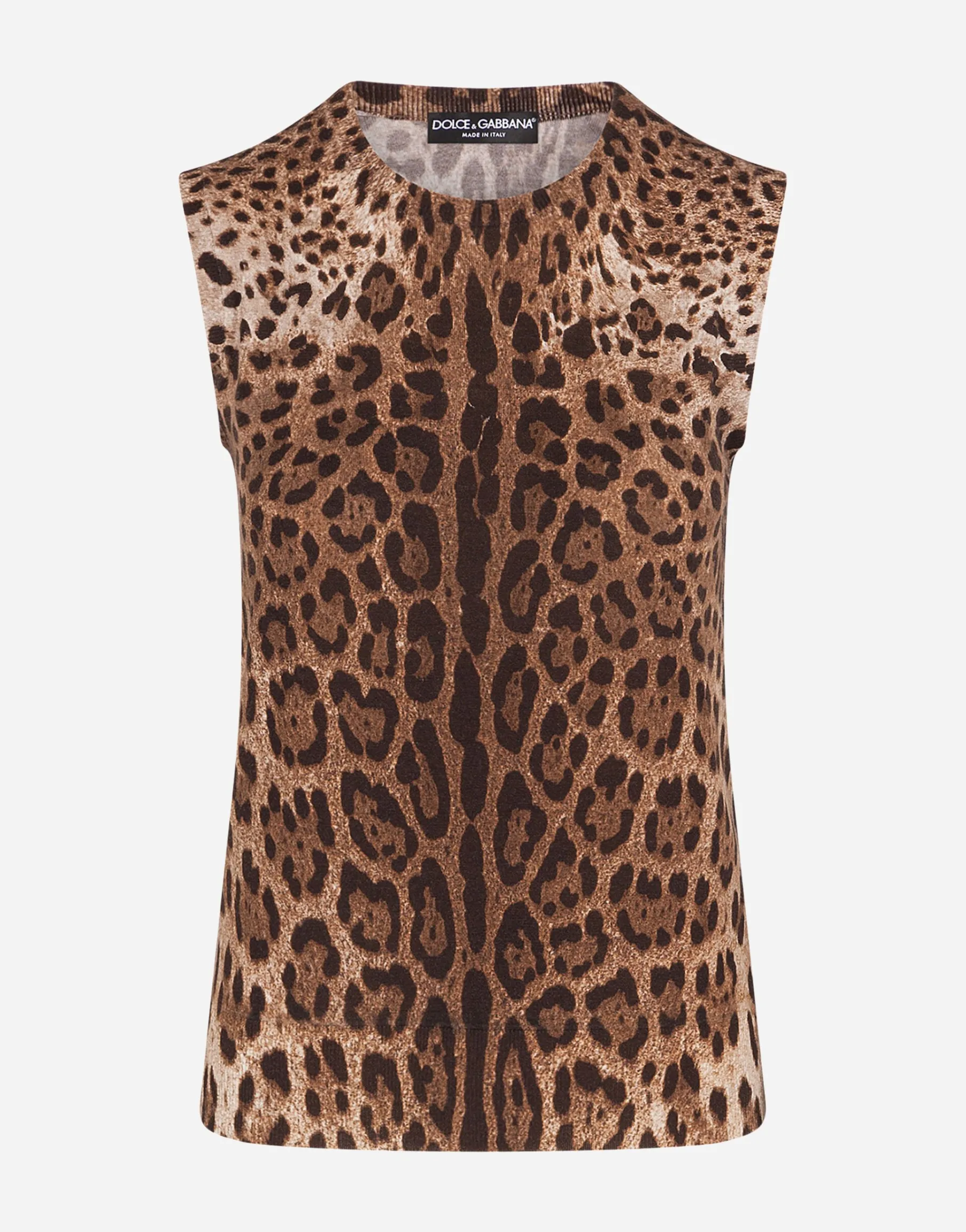 Sleeveless wool sweater with leopard print