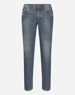 Slim-fit stretch blue denim jeans