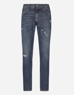 Slim-fit stretch blue denim jeans