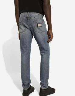 Slim-fit stretch blue denim jeans